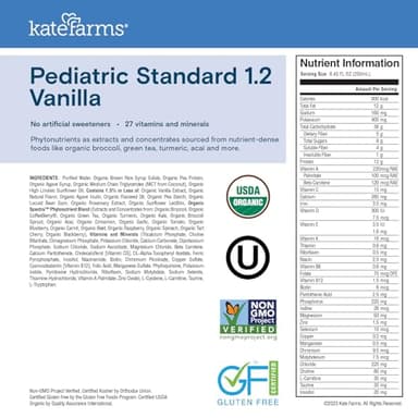 KATE FARMS Organic Pediatric 1.2 High Calorie Vanilla Nutrition Shake, 12g Protein, 27 Vitamins and Minerals, Meal Replacement, 8.45 oz (6 pack) - Image 2