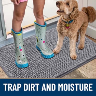 Smiry Dog Door Mat for Muddy Paws 47x32, Absorbs Moisture and Dirt Doormat, Non-Slip Washable Quick Dry Chenille Front Door Mat Indoor Entrance, Entryway Carpet for Inside Floor, Grey - Image 3