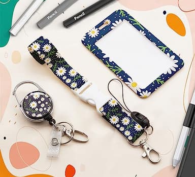 ID Badge Holder with Lanyard,Retractable ID Badge Card Holders Detachable Neck Lanyard Strap with Badge Reel and Vertical ID Holder for Nurse Students Teachers Office Staff(Little Daisy) - Image 2