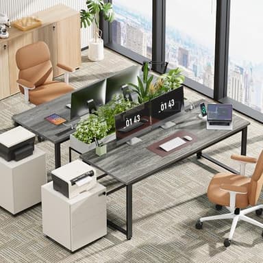 Huuger 55 x 24 inch Desk with Power Outlets & USB-C, Deeper & Thicker Desktop, Robust Metal Tubes, Computer Desk, Heavy Duty Office Desk, Work Gaming Desk for Home Office, Grey - Image 8