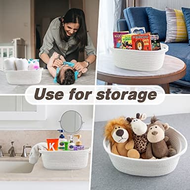 Pro Goleem Small Woven Basket with Gift Bags and Ribbons Durable Baskets for Halloween Gifts Empty Small Rope Basket for Storage 12"X 8" X 5" Baby Toy Baskets with Handles, White - Image 5