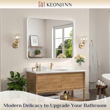 Keonjinn Matte White Bathroom Mirrors for Over Sink 40 x 30 Inch Large Rounded Rectangle Bathroom Mirror for Wall, Seamless Metal Frame Farmhouse Mirror, HD Tempered Glass(Horizontal/Vertical) - Image 2
