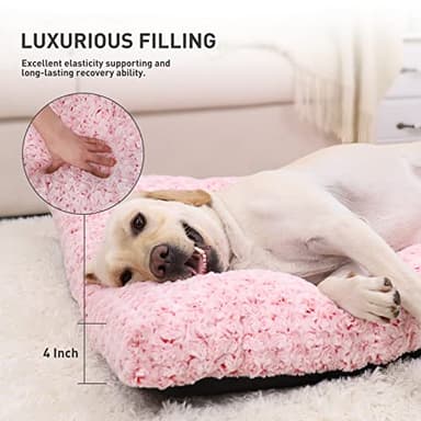 KSIIA Washable Dog Bed Deluxe Plush Dog Crate Beds Comfy Kennel Pad Anti-Slip Pet Sleeping Mat for Large, Jumbo, Medium, Small Dogs Breeds, 41" x 27", Pink - Image 3