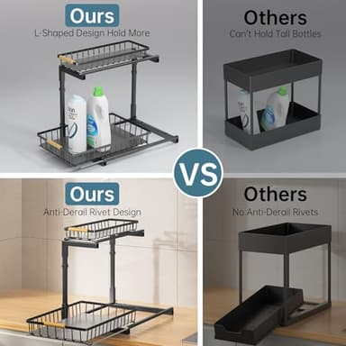 Delamu 2 Pack Under Sink Organizer and Storage, 2 Tier Pull Out Cabinet Organizer, Slide Out Under Sink Storage Shelf, Undersink Organizers Shelves for Kitchen Bathroom Pantry Organization - Image 8