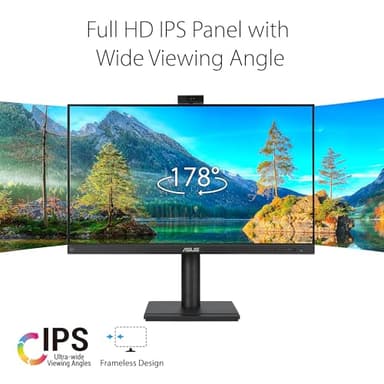 ASUS 24” 1080P Video Conferencing Monitor (BE249QFK) - IPS, 100Hz, Frameless, Full HD Webcam, Mic Array, Speakers, Height Adjustable, Ergonomic Design, Eye Care, Wall Mountable, 3 yr Warranty - Image 2