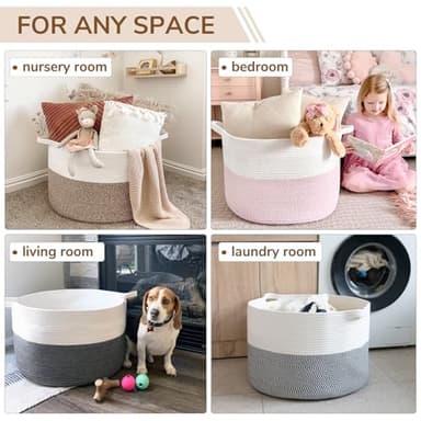 INDRESSME XXXLarge Cotton Rope Basket 21.7" x 21.7" x 13.8" Woven Baby Laundry Blanket Basket Toy Baskets with Handle Storage Comforter Cushions Thread Laundry Hamper Home Decor Living Room - Image 4