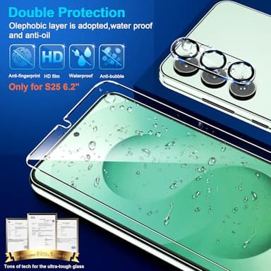 firtstnow 3 Pack Glass Screen Protector for Samsung Galaxy S25 [6.2 inch] + 3 Pack Camera Lens Protector, 9H Tempered Glass, Fingerprint Unlock, HD Clear Case Friendly Anti-Scratch - Image 6