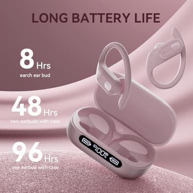 occiam Wireless Earbuds Bluetooth Headphones 96Hrs Playback Sport Ear Buds with Earhooks Microphone in-Ear Earphones Stereo Sound for Laptop Pad Phones Workout Running Exercise Gym (Pink, M) - Image 2