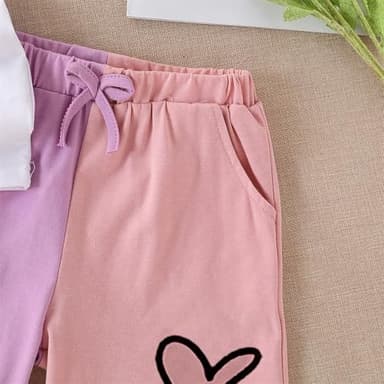 Kids Toddler Girl Clothes Outfits Color Clash Short Sleeve Heart Print Tops Summer Shorts Set(8-9t) - Image 6