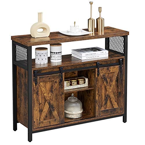 VASAGLE Buffet Cabinet, Coffee Bar Storage Cabinet, Sideboard with 2 Sliding Barn Doors, Adjustable Shelves, 13 x 39.4 x 31.5 Inches, for Living Room, Rustic Brown and Ink Black ULSC092B01 - Image 1