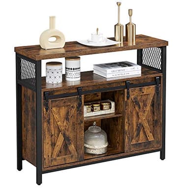 VASAGLE Buffet Cabinet, Coffee Bar Storage Cabinet, Sideboard with 2 Sliding Barn Doors, Adjustable Shelves, 13 x 39.4 x 31.5 Inches, for Living Room, Rustic Brown and Ink Black ULSC092B01 - Image 1