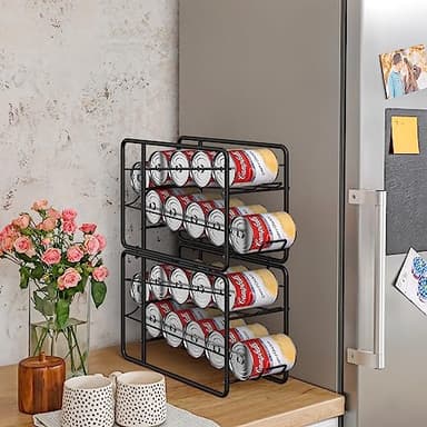 MOOACE 4 Pack Can Dispenser Rack, Stackable Can Storage Organizer Holder for Canned Food Kitchen Cabinet Pantry Countertop, Black - Image 2