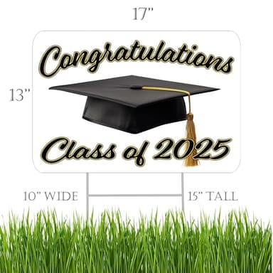 Congratulations Class of 2025 Graduation Yard Sign Home Decor Lawn Decoration With Stake Senior High School College Graduate White - Image 2