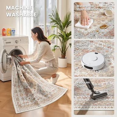 zesthome 8x10 Area Rugs for Living Room,Non-Slip Backing Washable Rugs,Vintage Large Area Rug，Stain Resistant Home Decor Rug (Orange,8'x10') - Image 4