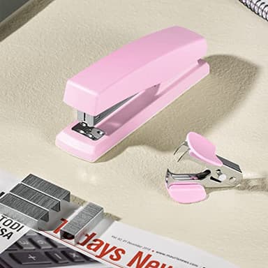 Deli Stapler, Desktop Stapler, Office Stapler, 25 Sheet Capacity, Includes 1000 Staples and Staple Remover, Pink - Image 2