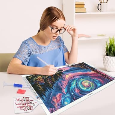 HeeBenor Large Aurora Diamond Painting Kits, 5D Mountain Landscape Diamond Art Kits for Adults, DIY Full Drill Lake Forest Diamond Painting, Large Gem Art for Adults for Wall Decor 27.5 X 15.7 Inch - Image 4