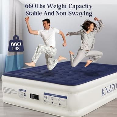 KNZZO Air Mattress Queen with Built-in Pump, Blow Up Mattress with Soft Flocked Top, Leakproof Inflatable Mattress, Foldable Waterproof Air Bed for Home, Guests, Camping, with Storage Bag - Image 2