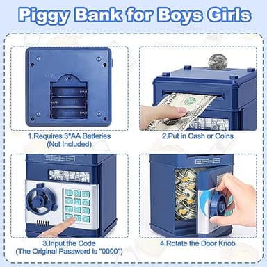 Piggy Bank for Boys,Refasy Electronic Piggy Banks Password Money Saving Box Gifts for 11 Year Old Boy Money Bank Toy Birthday Gifts for Boys Girls Kids Safe Cash Coin Can(Navy) - Image 4