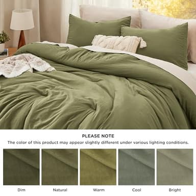 Bedsure Queen Size Comforter Set, Olive Green Soft Prewashed Bedding for All Seasons, 3 Pieces GentleSoft™ Warm Down Alternative Bed Set, 1 Lightweight Comforter (90"x90") and 2 Pillowcases (20"x26") - Image 7