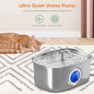 Cat Water Fountain Stainless Steel: 108oz/3.2L Automatic Pet Water Fountain Dog Water Dispenser with Water Level Window - for Cats Inside - Image 4
