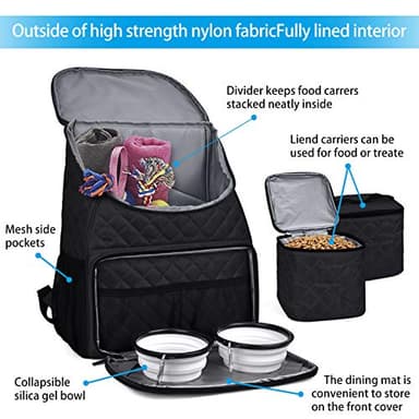 BAGLHER Dog Travel Bag, Airline Approved Pet Supplies Backpack, Dog Travel Backpack with 2 Silicone Collapsible Bowls and 2 Food Baskets, Black - Image 4