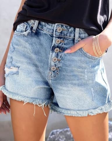 ZOLUCKY Jean Shorts for Women Stretchy Ripped Jean Shorts High Waisted Shorts Denim Shorts with Pocket Light Blue M - Image 2