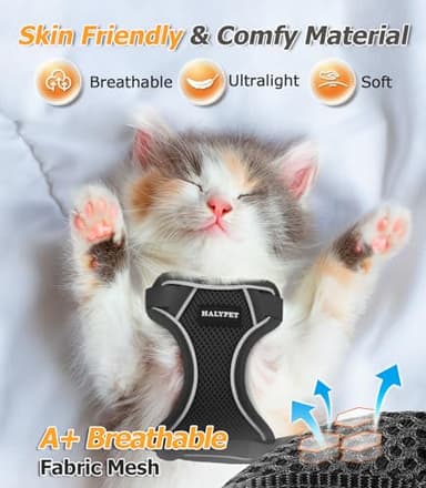 Halypet Cat Harness and Leash Set [MAX Safety 4th-Gen Upgrade] Escape Proof Adjustable Cat Leash Comfortable Soft Vest Easy to Wear Kitten Harness with Reflective Strip for Cats Walking, M Black - Image 4