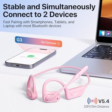 Open Ear Headphones with Mic, Bluetooth 5.4 Headset, Dual Connect Headphones with Noise Cancelling & Mute, Wireless Headset with Mic for Work, Mobile, Tablets, Laptops, Pink - Image 9
