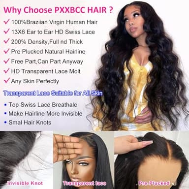 PXXBCC 32 Inch 13x6 Lace Front Wigs Human Hair 200% Density Body Wave HD Lace Front Wigs Human Hair Pre Plucked Natural Color 100% Virgin Lace Front Wigs for Women - Image 3