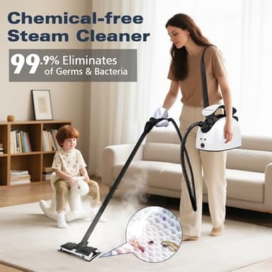 Steam Cleaner, Handheld Steamer with 21 Accessories, 248°F High-Temperature Steam for Floors, Grout, Tiles, Carpet, Cars - Portable 1.08L Tank, Child Lock, Chemical-Free Cleaning - Image 2