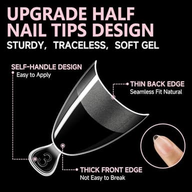 UNA GELLA Almond Gel Nail Tips Short: Half Cover Almond Shape Nail Tips Matte 216pcs Clear Gelly Tips for Saving Nail Extension DIY Nail Art, Self-handle 12Sizes - Image 4