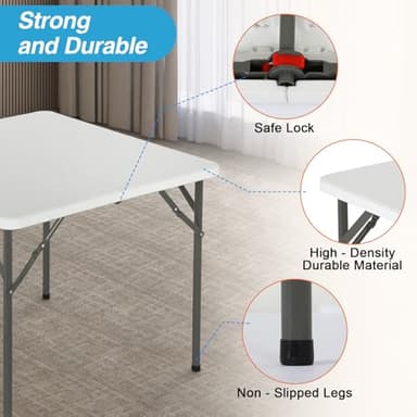 FDW 34" Folding Card Table Plastic Table Portable Square Height Dining Table Perfect for Party and Parties Backyard Events, White - Image 6