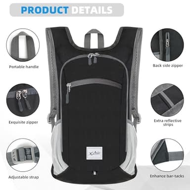 Xgunion Small Travel Backpack - Lightweight & Foldable, 10L Capacity, Packable & Camping Hiking Daypack for Women & Men (Black) - Image 4