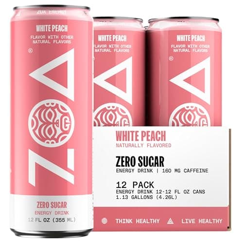 ZOA Zero Sugar Energy Drinks, White Peach - Sugar Free with Electrolytes, Healthy Vitamin C, Amino Acids, Essential B-Vitamins, and Caffeine from Green Tea - 12 Fl Oz (12-Pack) - Image 1