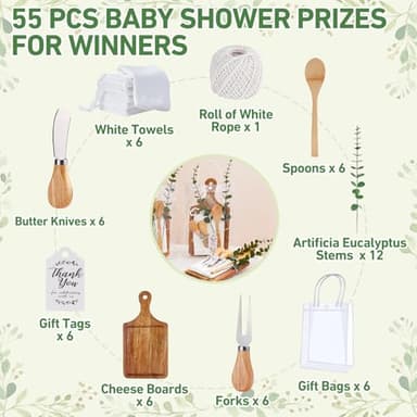 Baby Shower Prizes for Game Winners Bamboo Cheese Board Spoon Fork Butter Spreaders Plaid Towel Thank You Card and Gift Bags for Baby Shower Wedding Bridal Shower Favors (Acacia, 6 Sets) - Image 4