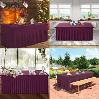 Table Skirts for Rectangle Tables 8ft - One-Piece Burgundy Tablecloths and Skirt, Wrinkle Resistant Ruffles Elastic Cover for Banquets, Weddings, Events, Parties - Image 7