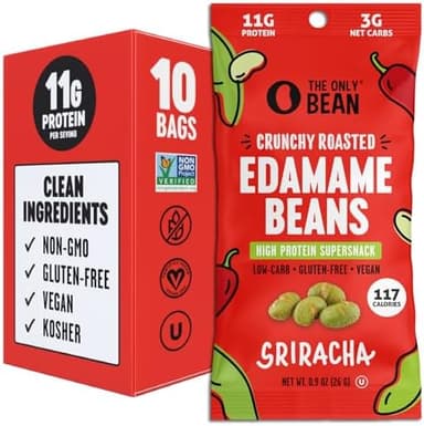 The Only Bean Crunchy Roasted Edamame Snacks Pack (Sriracha), Protein Keto Food, Gluten Free, Asian Japanese Snacks, Hot Spicy Snack, 0.9oz 10 Pack - Image 3