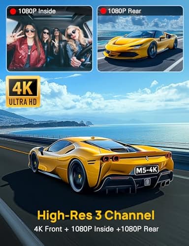 Anyski 3 Channel 4K Dash Cam Front and Rear Inside, Built-in 5G WiFi, 4K+1080P+1080P Dash Camera for Cars with 64GB Card, Dashcam with Loop Recording, G-Sensor, 24H Parking Monitor, Silver - Image 2