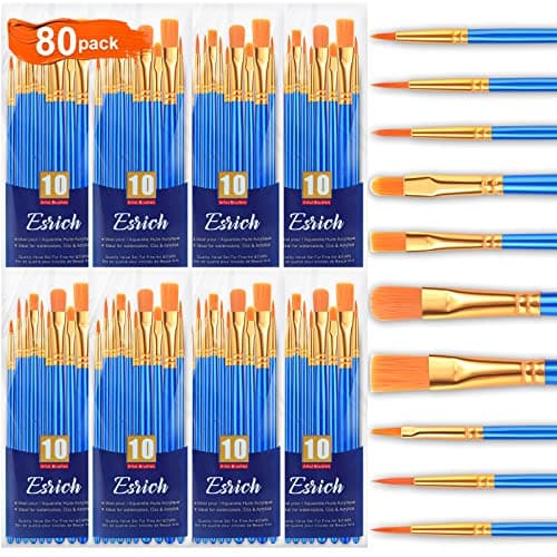 ESRICH Acrylic Paint Brushes Set,8Packs /80 Pcs Nylon Paintbrushes Head, Suitable for Acrylic Oil Watercolor Rock Body Face Nail Art Perfect Suit of Art Painting, Best Gift for Kids Adult Drawing - Image 1