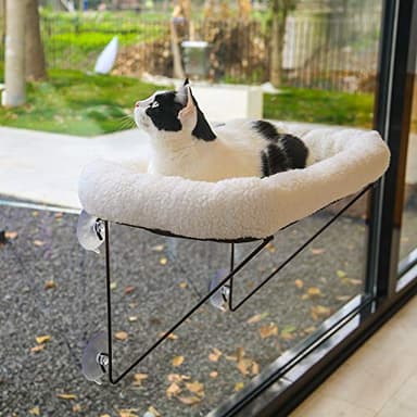 Zakkart Cat Window Perch - 100% Metal Supported from Below - Comes with Warm Spacious Pet Bed - Cat Window Hammock for Large Cats & Kittens - for Sunbathing, Napping & Overlooking (White) - Image 1
