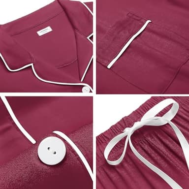 SWOMOG Womens Button Down Pajamas Set Short Sleeve Sleepwear Bride Soft Pj Lounge Sets XS-3XL Burgundy Large - Image 4