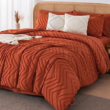 Litanika Queen Comforter Set with Sheets Burnt Orange - 7 Pieces Bed in a Bag Queen Boho Complete Bedding Sets Terracotta Rust Lightweight Bed Set with Comforter, Sheets, Pillowcases & Shams - Image 2