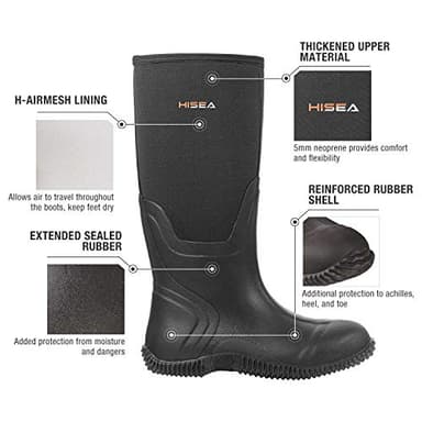 HISEA Men's Rain Boots, Waterproof Durable Insulated Rubber Boots for Men, 5 mm Neoprene Outdoor Mud Fishing Hunting Boots for Multi-Season (Black, Camo & Brown) - Image 2