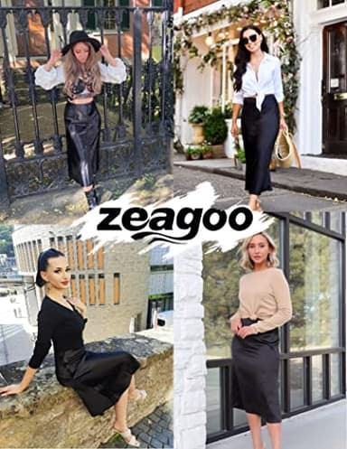 Zeagoo Womans Satin Skirts Long Dress Causal Midi Skirts High Waist Office Black - Image 2