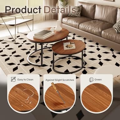 Otterease Nesting Tables Set of 2, 31.5" Round Coffee Table, Small Nesting Coffee Table with Adjustable Non-Slip Fee, Wood Grain Top Nesting Tables for Living Room, Bedroom (Wood Grain Brown) - Image 3