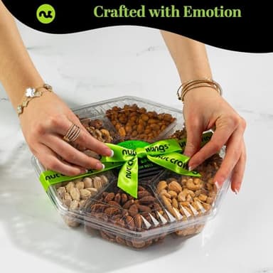 NUT CRAVINGS - Thanksgiving Mixed Nuts Gift Basket + Green Ribbon (7 Assortments, 1 LB) Holiday Xmas Christmas Food Arrangement, Healthy Snack Care Package, Food Assortments - Image 4