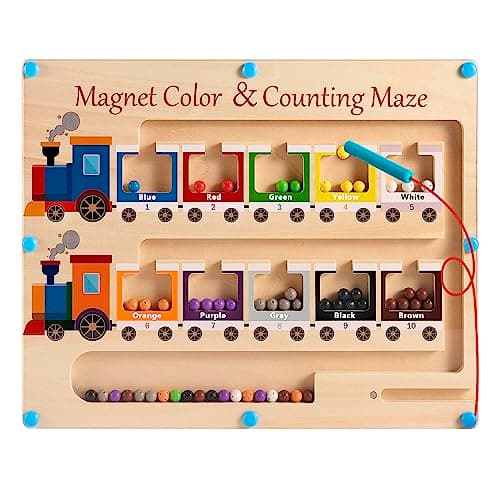 Magnetic Color and Number Maze Board Wooden Montessori Fine Motor Skills Toys for 3 4 Year Old Preschool Learning Activities Classroom Must Haves Sorting Travel Toys for Toddlers Boys Girls - Image 1