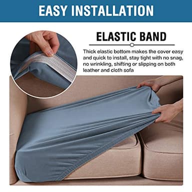 H.VERSAILTEX Velvet Stretch Couch Cushion Cover Plush Cushion Slipcover for Sofa Cushion Furniture Protector Seat Cushion Sofa Cover (3 Piece Sofa Cushion Covers, Stone Blue) - Image 4