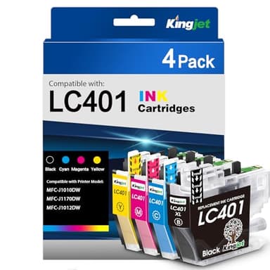 LC401 Ink Cartridges Replacement for Brother Printer Ink LC401 LC 401 Compatible with LC401 Ink Cartridges for Brother Printer MFC-J1010DW MFC-J1170DW MFC-J1012DW, 4PK（Black/Cyan/Magenta/Yellow - Image 1