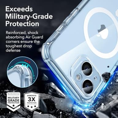 ESR for iPhone 15 Case, Compatible with MagSafe, Full-Body Military-Grade Drop Proof Case with Built-in 9H+ Tempered Glass Screen Protector, Armor Series, Clear Blue - Image 4